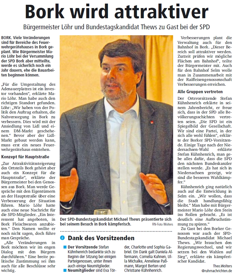 Bericht der Ruhr Nachrichten Selm vom 25.01.2013 (Print)