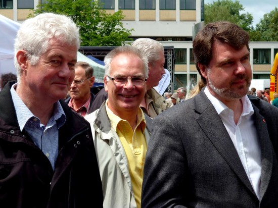 Sylvia Löhrmann mit Bundestagskandidat Michael Thews, Landrat Michael Makiolla und den Jusos
